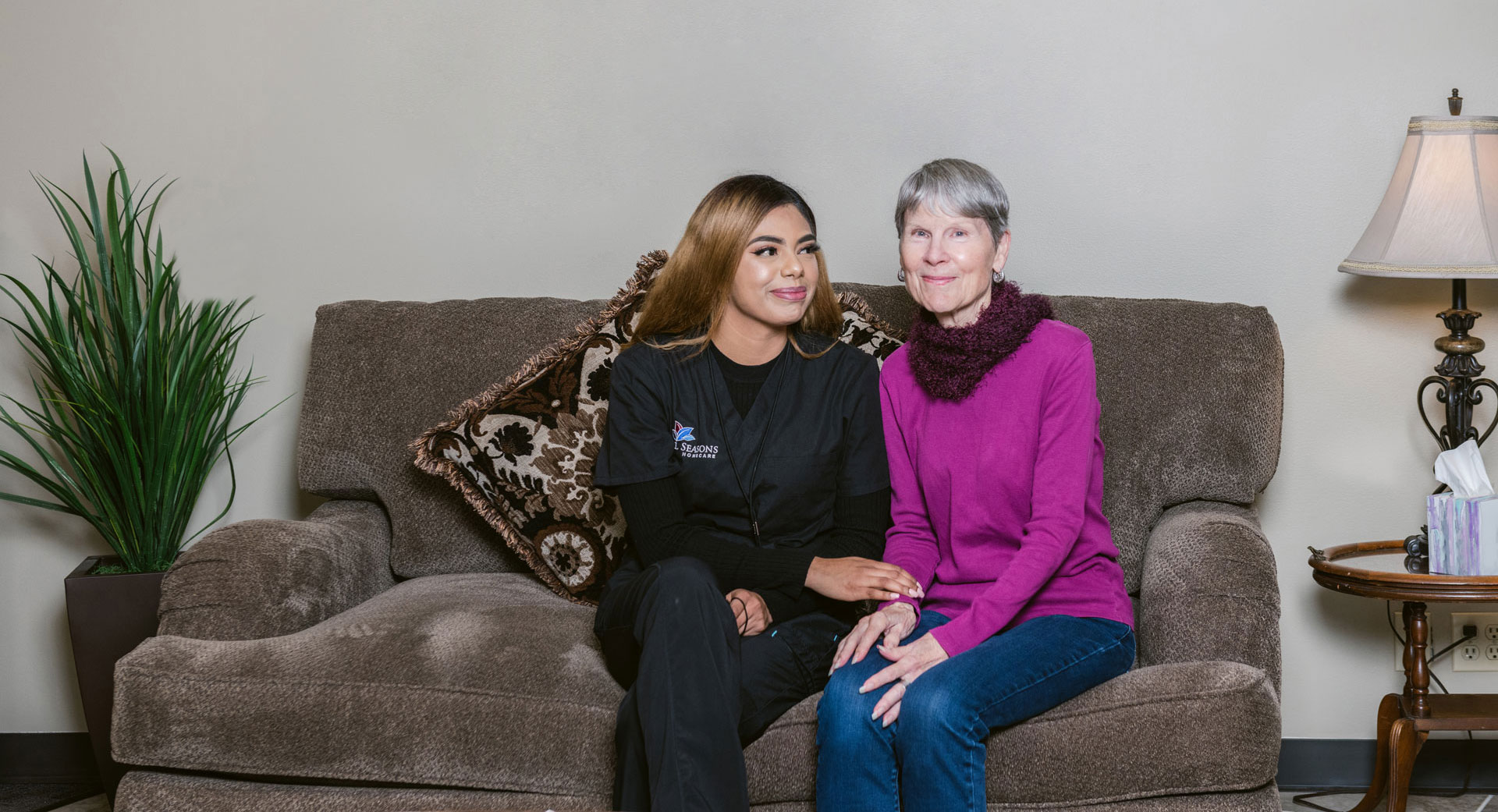 Senior Home Care Diana and Kathy on Couch
