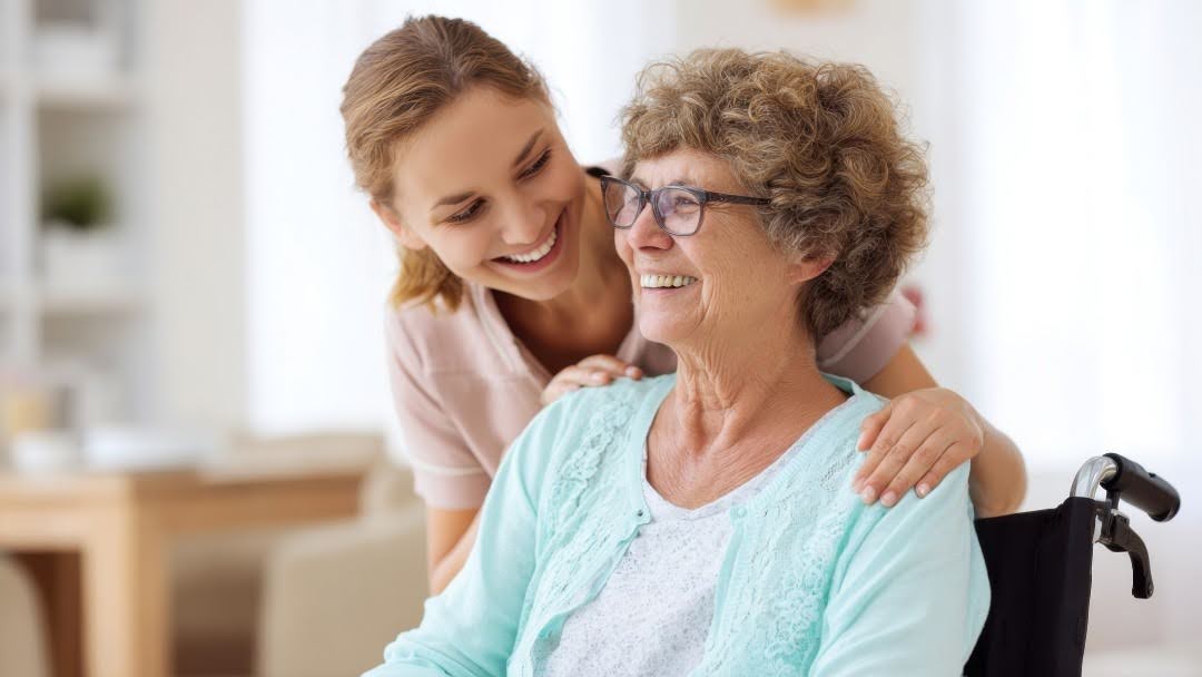 senior with an in home caregiver